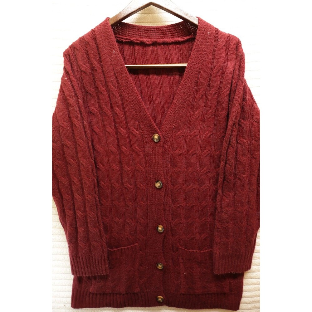 Rust Cable-Knit Button Up Cardigan Sweater 100% Acrylic VNeck w Pockets Size  XL